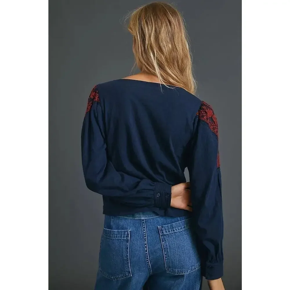 NWT❤️Anthropologie Kami Embroidered Top szS